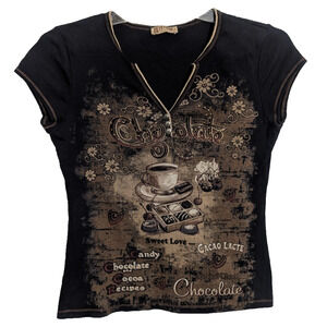 y2k Blue Canyon Brown Rhinestone Chocolate Top Large G1 Grunge Whimsigoth Fairy